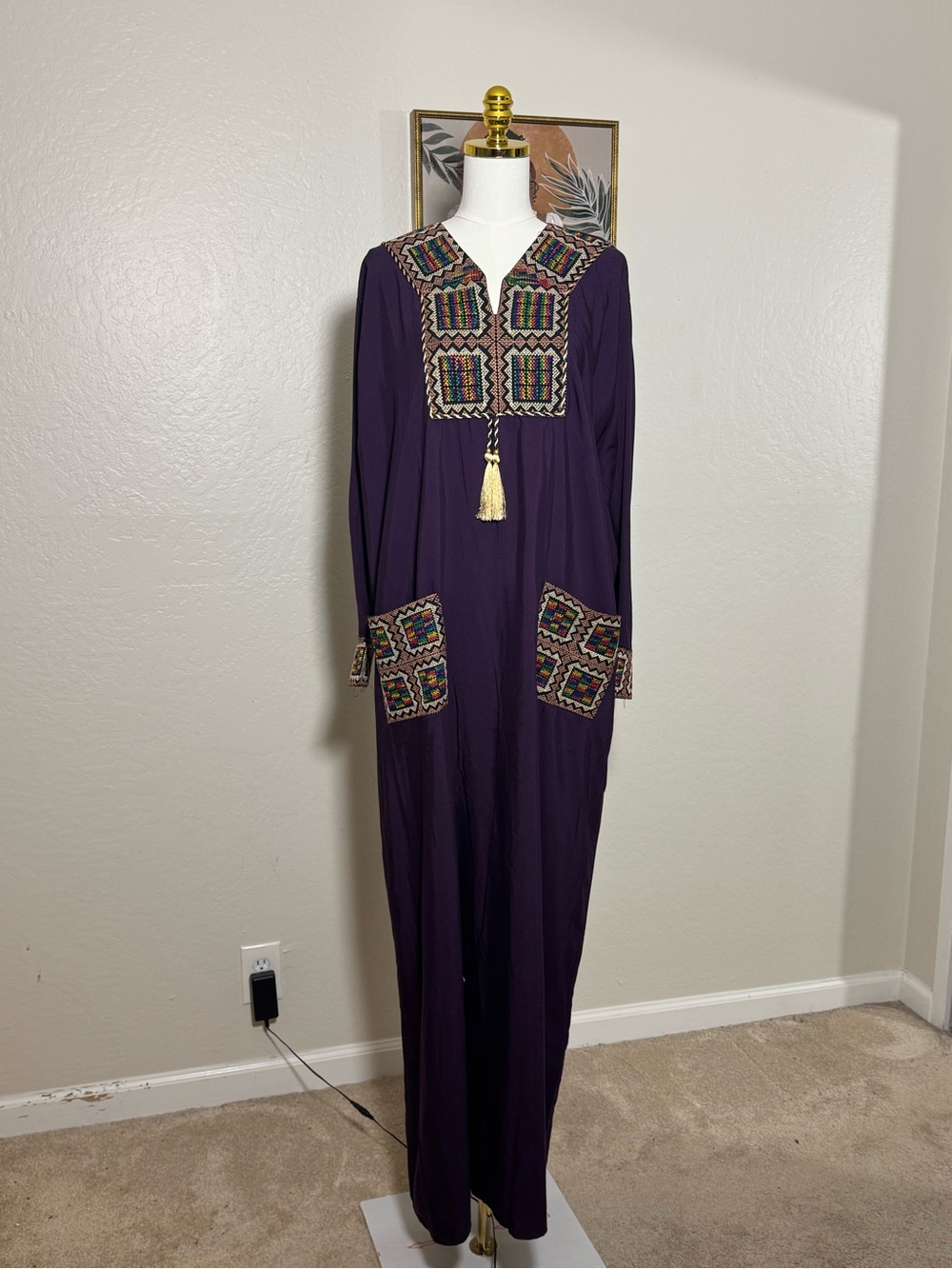 Bohemian Embroidered Maxi Dress in Deep Purple